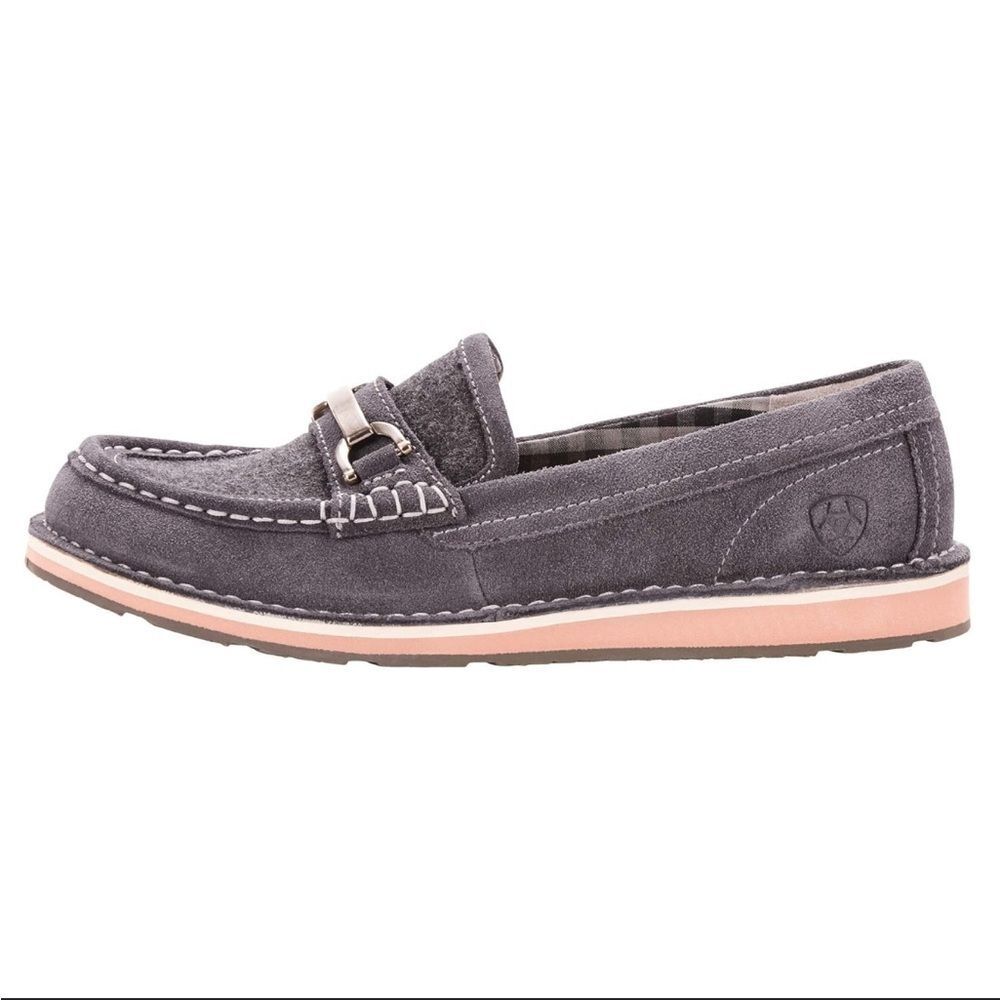 Ariat Womens Cruiser Grey Suede Moccasin Loafers Metal Horse Bit Detail 6.5 B